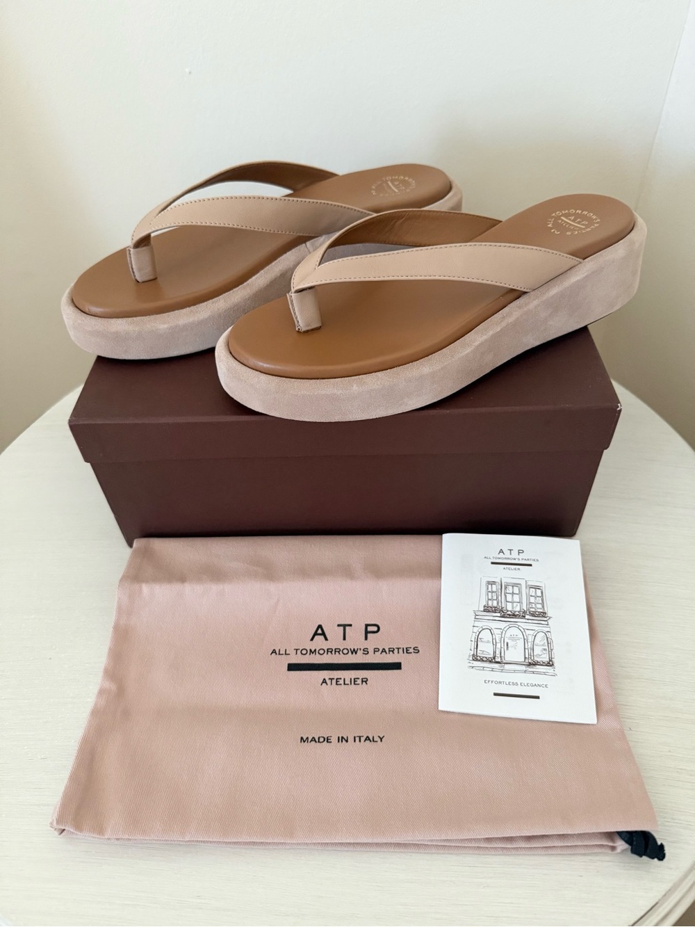 ATP Atelier Roseo Platform Sandals, Sand, Size 8, NIB